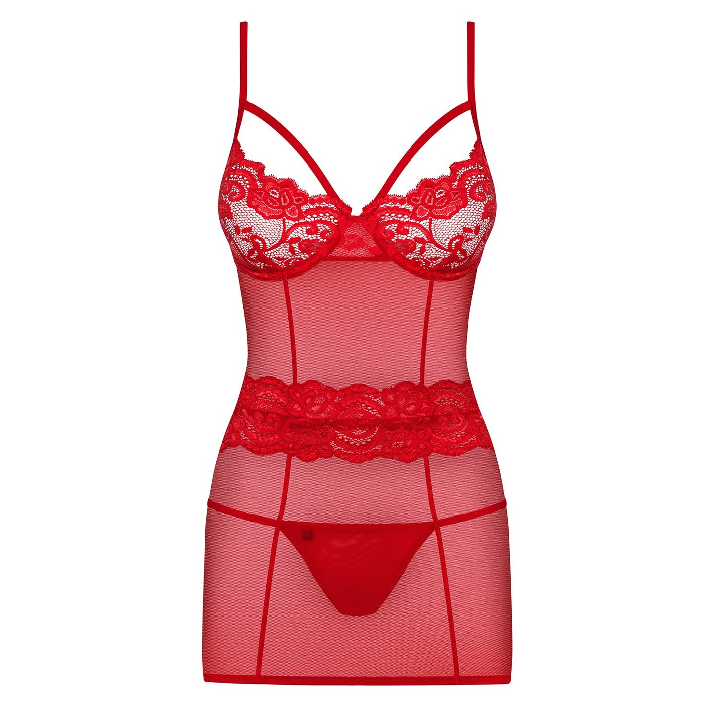 OBSESSIVE 829-CHE CHEMISE AND THONG RED