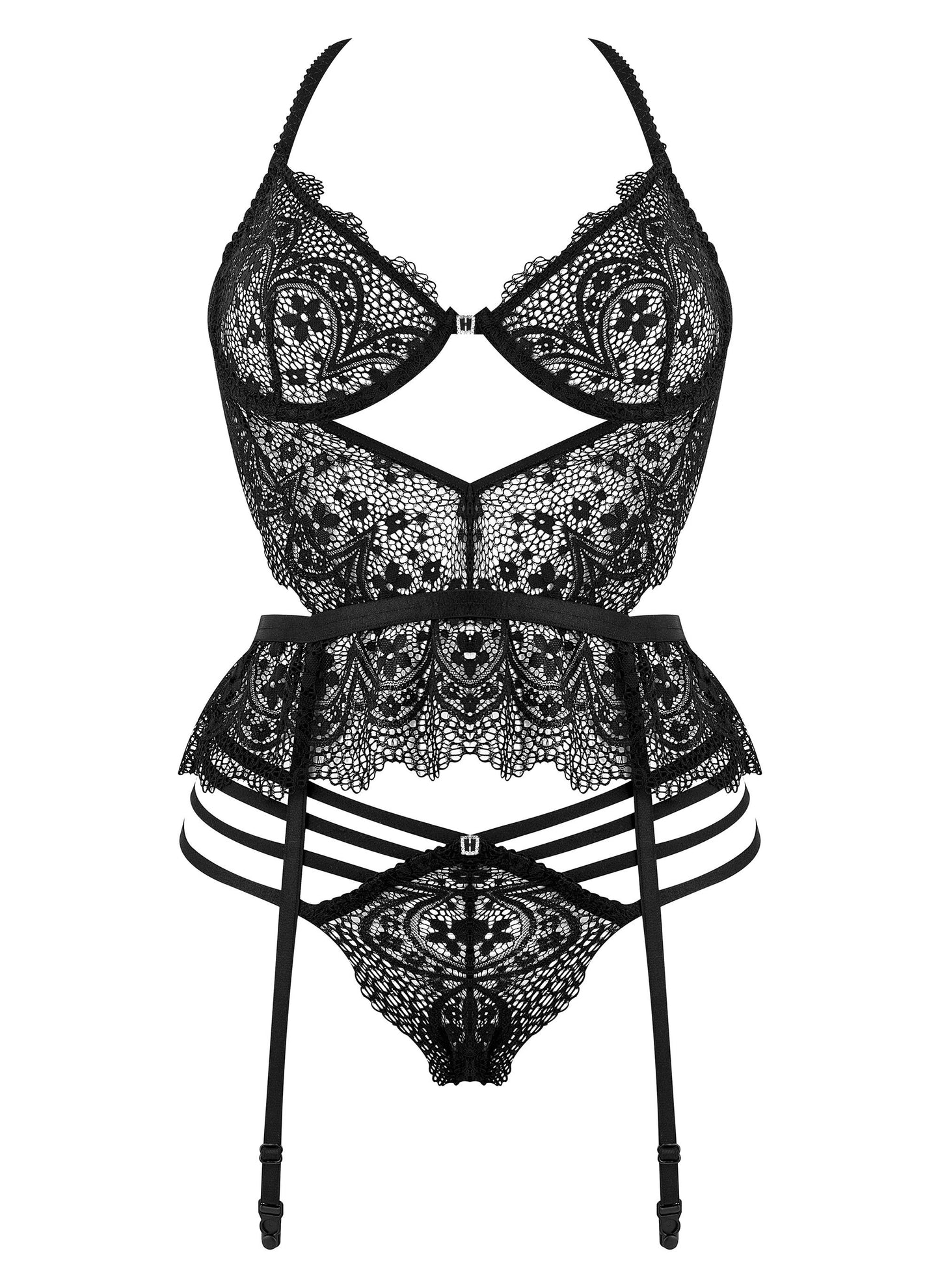 BEAUTY NIGHT FASHION LACE TEMPTATION CORSET AND THONG BLACK