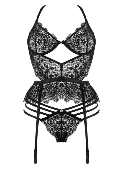 BEAUTY NIGHT FASHION LACE TEMPTATION CORSET AND THONG BLACK